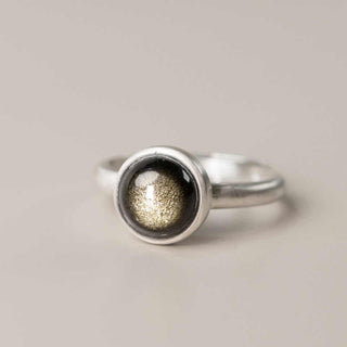 Buddha Gift Natural 925 Sterling Silver Gold Sheen Obsidian Adjustable Wealth Ring