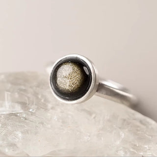 Buddha Gift Natural 925 Sterling Silver Gold Sheen Obsidian Adjustable Wealth Ring