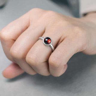 Buddha Gift Natural 925 Sterling Silver Garnet Adjustable Protection Ring