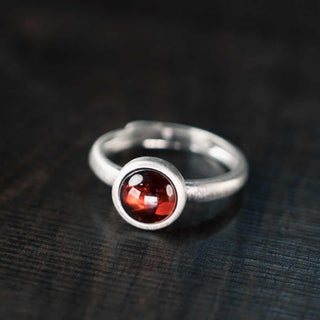 Buddha Gift Natural 925 Sterling Silver Garnet Adjustable Protection Ring