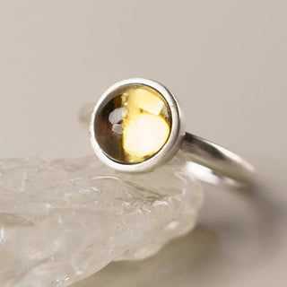 Buddha Gift Natural 925 Sterling Silver Citrine Adjustable Protection Ring
