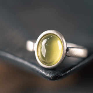 Buddha Gift Natural 925 Sterling Silver Prehnite Citrine Adjustable Happiness Ring