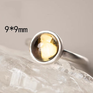 Buddha Gift Natural 925 Sterling Silver Prehnite Citrine Adjustable Happiness Ring