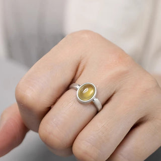 Buddha Gift Natural 925 Sterling Silver Prehnite Citrine Adjustable Happiness Ring