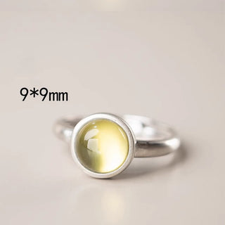 Buddha Gift Natural 925 Sterling Silver Prehnite Citrine Adjustable Happiness Ring