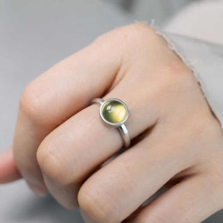 Buddha Gift Natural 925 Sterling Silver Prehnite Citrine Adjustable Happiness Ring