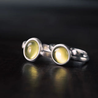Buddha Gift Natural 925 Sterling Silver Prehnite Citrine Adjustable Happiness Ring