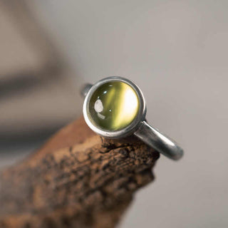 Buddha Gift Natural 925 Sterling Silver Prehnite Citrine Adjustable Happiness Ring