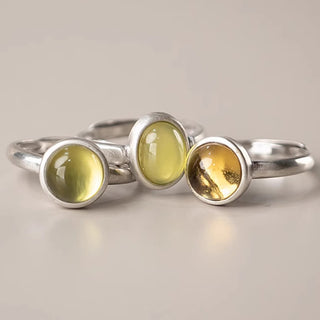 Buddha Gift Natural 925 Sterling Silver Prehnite Citrine Adjustable Happiness Ring