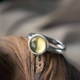 Buddha Gift Natural 925 Sterling Silver Prehnite Citrine Adjustable Happiness Ring