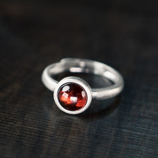 Buddha Gift Natural 925 Sterling Silver Garnet Adjustable Inserted Calm Ring
