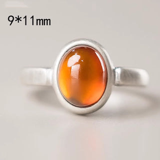 Buddha Gift Natural 925 Sterling Silver Garnet Adjustable Inserted Calm Ring