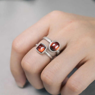 Buddha Gift Natural 925 Sterling Silver Garnet Adjustable Inserted Calm Ring