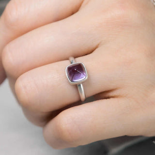 Buddha Gift Natural 925 Sterling Silver Amethyst Adjustable Balance Ring