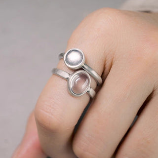 Buddha Gift Natural 925 Sterling Silver Pink Crystal Adjustable Warmth Ring