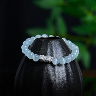 Buddha Gift Natural Cat's Eye Beads 990 Sterling Silver Pixiu Positive Bracelet