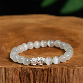 Buddha Gift Natural Cat's Eye Beads 990 Sterling Silver Pixiu Positive Bracelet