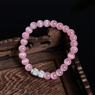 Buddha Gift Natural Cat's Eye Beads 990 Sterling Silver Pixiu Positive Bracelet
