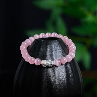 Buddha Gift Natural Cat's Eye Beads 990 Sterling Silver Pixiu Positive Bracelet