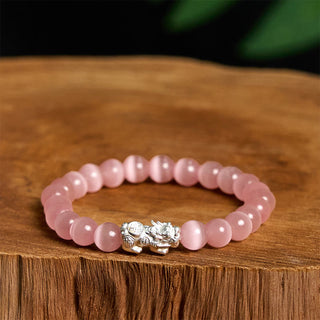 Buddha Gift Natural Cat's Eye Beads 990 Sterling Silver Pixiu Positive Bracelet