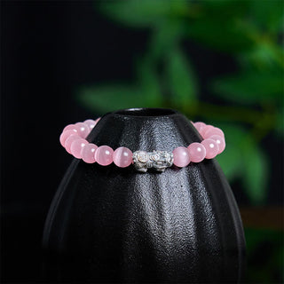 Buddha Gift Natural Cat's Eye Beads 990 Sterling Silver Pixiu Positive Bracelet
