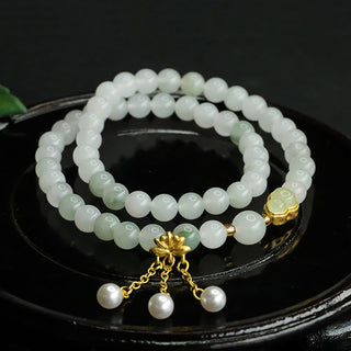 Buddha Gift Natural Tianshan Jade Lotus Gourd Double Circle Prosperity Bracelet