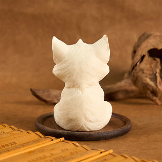 Buddha Gift Nine Tailed Fox Carved Ivory Fruit Blessing Home Decoration