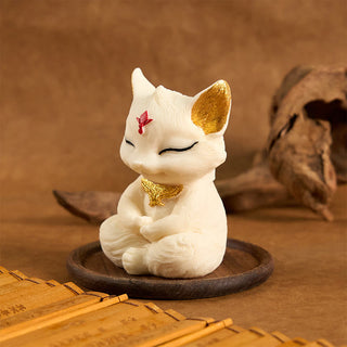 Buddha Gift Nine Tailed Fox Carved Ivory Fruit Blessing Home Decoration