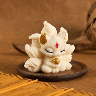 Buddha Gift Small Nine Tailed Fox Carved Ivory Fruit Support Home Decoration