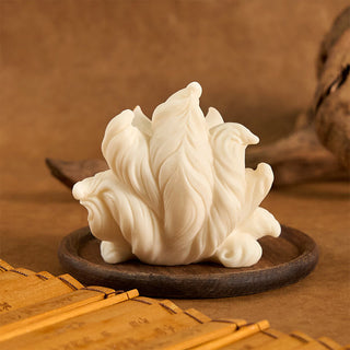 Buddha Gift Small Nine Tailed Fox Carved Ivory Fruit Support Home Decoration