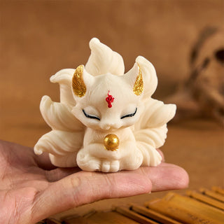 Buddha Gift Small Nine Tailed Fox Carved Ivory Fruit Support Home Decoration