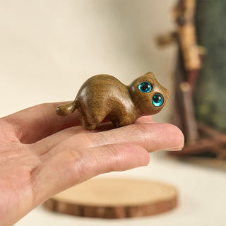 Buddha Gift Mini Cute Stretching Cat Carved Soothing Desk Decoration