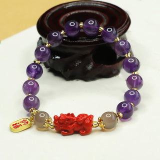 Buddha Gift Natural Amethyst Cinnabar Pi Xiu Fu Character Balance Bracelet