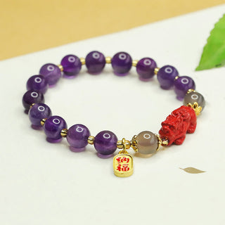 Buddha Gift Natural Amethyst Cinnabar Pi Xiu Fu Character Balance Bracelet
