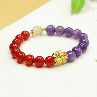 Buddha Gift Natural Amethyst Red Agate Pi Xiu Balance Bracelet