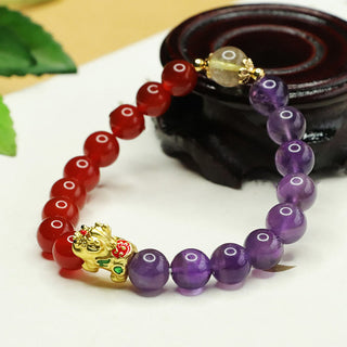 Buddha Gift Natural Amethyst Red Agate Pi Xiu Balance Bracelet