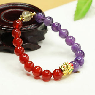 Buddha Gift Natural Amethyst Red Agate Pi Xiu Balance Bracelet