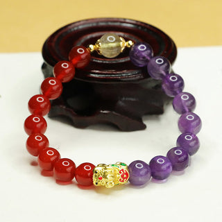 Buddha Gift Natural Amethyst Red Agate Pi Xiu Balance Bracelet