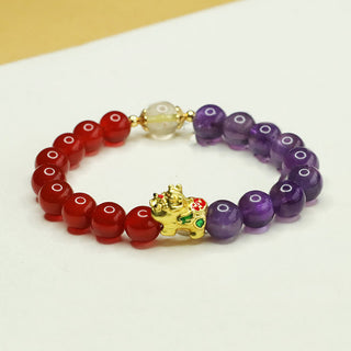 Buddha Gift Natural Amethyst Red Agate Pi Xiu Balance Bracelet