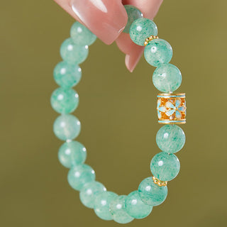 Buddha Gift 925 Sterling Silver Green Strawberry Quartz Flower Calm Bracelet