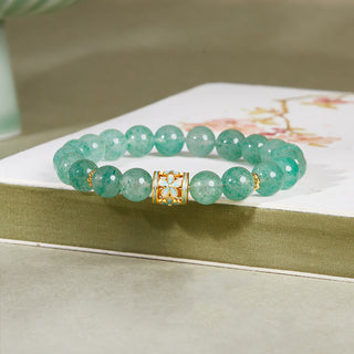 Buddha Gift 925 Sterling Silver Green Strawberry Quartz Flower Calm Bracelet