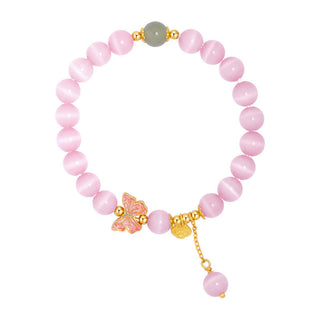 Buddha Gift 925 Sterling Silver Cat's Eye Hetian Jade Butterfly Peace Lock Charm Peace Bracelet