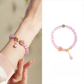 Buddha Gift 925 Sterling Silver Cat's Eye Hetian Jade Butterfly Peace Lock Charm Peace Bracelet