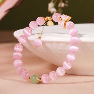 Buddha Gift 925 Sterling Silver Cat's Eye Hetian Jade Butterfly Peace Lock Charm Peace Bracelet