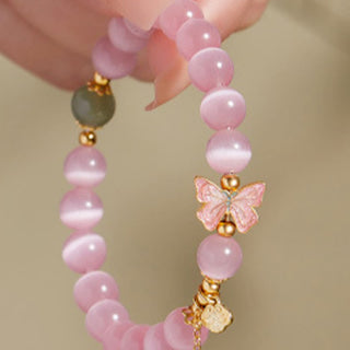 Buddha Gift 925 Sterling Silver Cat's Eye Hetian Jade Butterfly Peace Lock Charm Peace Bracelet