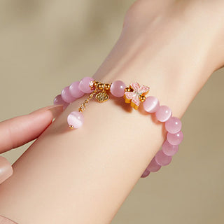 Buddha Gift 925 Sterling Silver Cat's Eye Hetian Jade Butterfly Peace Lock Charm Peace Bracelet