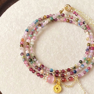 Buddha Gift 2.5 mm Irregular Beads Colored Tourmaline Coin Wisdom Bracelet