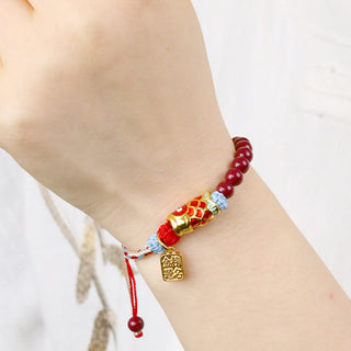 Buddha Gift Cinnabar Beads Lucky Koi Fish Blessing Bracelet