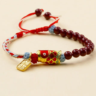 Buddha Gift Cinnabar Beads Lucky Koi Fish Blessing Bracelet