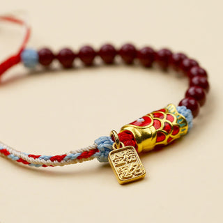 Buddha Gift Cinnabar Beads Lucky Koi Fish Blessing Bracelet